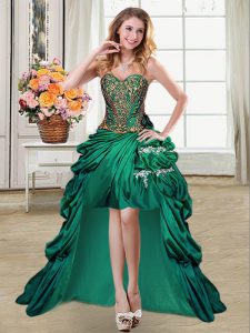 Glamorous Pick Ups Ball Gowns Cocktail Dresses Dark Green Sweetheart Taffeta Sleeveless High Low Lace Up