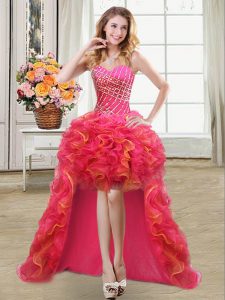 Organza Sweetheart Sleeveless Lace Up Beading and Ruffles Cocktail Dresses in Multi-color
