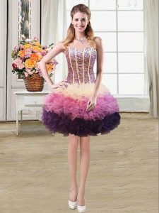 Multi-color Mermaid Sweetheart Sleeveless Organza Mini Length Lace Up Beading and Ruffles Prom Gown