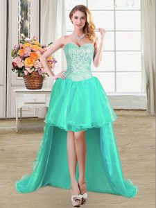 Beauteous Turquoise Organza Lace Up Cocktail Dresses Sleeveless High Low Beading and Ruffles and Pick Ups
