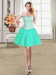 Captivating Pick Ups Ball Gowns Cocktail Dress Turquoise Sweetheart Organza Sleeveless Mini Length Lace Up