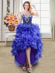 Enchanting Organza Sleeveless High Low Prom Dress and Ruffles