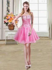 Custom Designed Sequins Sweetheart Sleeveless Lace Up Cocktail Dress Rose Pink Organza