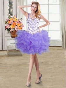 Classical Straps Sleeveless Organza Cocktail Dress Beading and Ruffles Lace Up