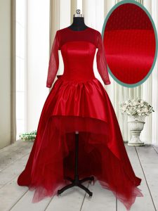 Fantastic Scoop Wine Red Clasp Handle Mother Of The Bride Dress Bowknot Long Sleeves High Low