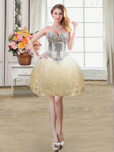 Tulle and Lace Sweetheart Sleeveless Lace Up Beading and Lace and Sequins Prom Evening Gown in Champagne