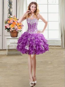 Fine Sequins Mini Length Ball Gowns Sleeveless Eggplant Purple Prom Party Dress Lace Up