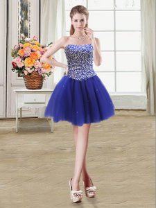Lovely Royal Blue Sleeveless Beading Mini Length Cocktail Dress