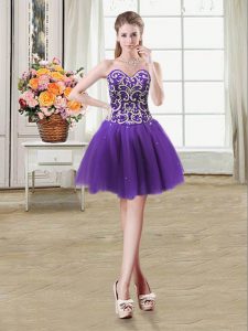 Super Purple Sweetheart Neckline Beading and Sequins Red Carpet Prom Dress Sleeveless Lace Up
