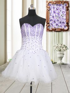 Amazing Mini Length A-line Sleeveless White Prom Dress Lace Up