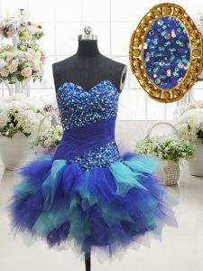 Great Multi-color Tulle Lace Up Sweetheart Sleeveless Mini Length Dress for Prom Beading