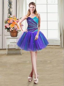 Multi-color Ball Gowns Tulle Sweetheart Sleeveless Beading and Ruffles Mini Length Lace Up Prom Dress