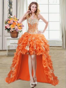 Nice Sequins High Low Orange Club Wear Sweetheart Sleeveless Lace Up