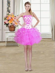 Flirting Sleeveless Lace Up Mini Length Beading and Appliques and Ruffles Dress for Prom