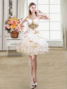 Exquisite Ball Gowns Homecoming Dress White Sweetheart Organza Sleeveless Mini Length Lace Up