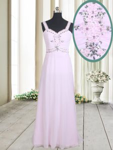 Sexy Pink Prom and For with Beading Straps Sleeveless Zipper