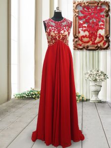 Red Mother Of The Bride Dress Scoop Sleeveless Brush Train Backless
