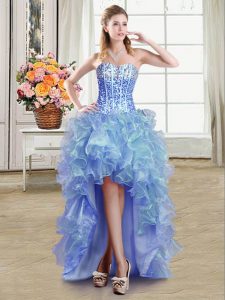 Comfortable Organza Sleeveless High Low Cocktail Dresses and Sequins
