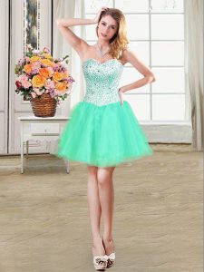 Hot Sale Turquoise Ball Gowns Beading Cocktail Dresses Lace Up Organza Sleeveless Mini Length