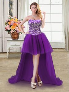 Purple Cocktail Dresses Prom and Party and For with Beading Sweetheart Sleeveless Lace Up
