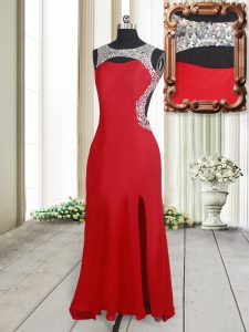 Scoop Sleeveless Brush Train Beading Backless Prom Evening Gown