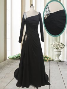 Top Selling Black Long Sleeves Sweep Train Beading With Train Mother Of The Bride Dress