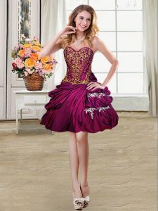 Top Selling Sweetheart Sleeveless Cocktail Dress High Low Beading and Appliques and Pick Ups Fuchsia Taffeta