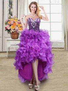 Fashion Sweetheart Sleeveless Lace Up Going Out Dresses Eggplant Purple Organza