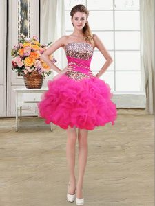 Lovely Sequins Ruffled Ball Gowns Celebrity Dress Hot Pink Strapless Organza Sleeveless Mini Length Lace Up