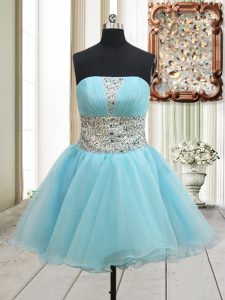 Beading Dress for Prom Aqua Blue Zipper Sleeveless Mini Length