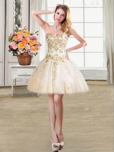 On Sale Tulle Sweetheart Sleeveless Lace Up Beading in Champagne