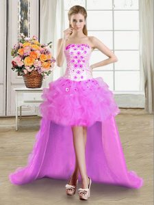 Flare Lilac Sleeveless Tulle Lace Up for Prom and Party