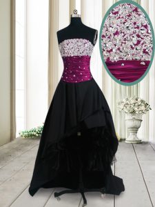 Classical Black Sleeveless High Low Beading Lace Up Homecoming Dress