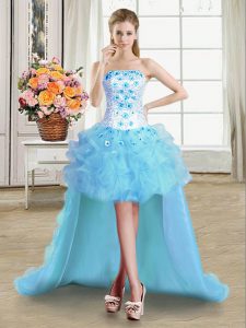 Sleeveless Beading and Appliques and Ruffles Lace Up Dress for Prom