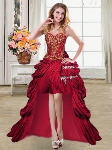 Comfortable Wine Red Lace Up Sweetheart Beading and Appliques and Pick Ups Cocktail Dress Taffeta Sleeveless