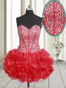 Fabulous Red Sweetheart Neckline Beading and Ruffles Dress for Prom Sleeveless Lace Up