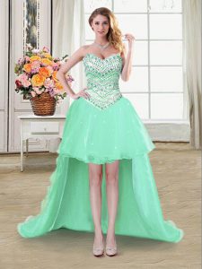 Apple Green Sweetheart Lace Up Beading Prom Party Dress Sleeveless