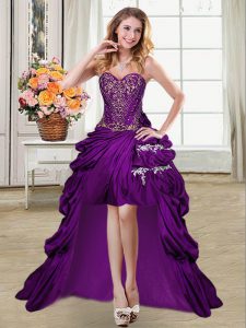 Fashionable Sweetheart Sleeveless Taffeta Cocktail Dresses Beading and Appliques and Pick Ups Lace Up