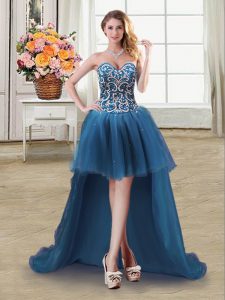 Superior Teal Sweetheart Neckline Beading and Sequins Teens Party Dress Sleeveless Lace Up