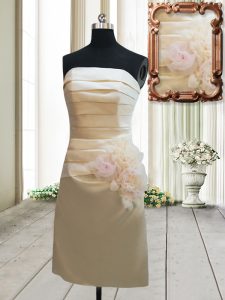 Classical Champagne Zipper Homecoming Dress Ruching and Hand Made Flower Sleeveless Mini Length