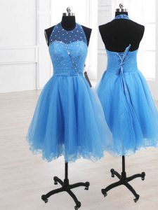 Organza Sleeveless Knee Length Prom Dresses and Sequins