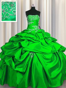 Green Strapless Neckline Appliques and Pick Ups Quinceanera Dresses Sleeveless Lace Up