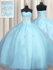 Nice Big Puffy Sweetheart Sleeveless Organza Quinceanera Gowns Beading and Appliques Zipper