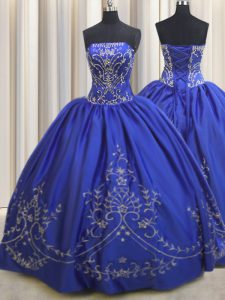 Royal Blue Lace Up Vestidos de Quinceanera Beading and Embroidery Sleeveless Floor Length