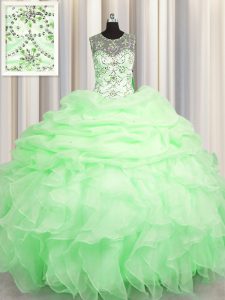 Beautiful Pick Ups See Through Ball Gowns Sweet 16 Quinceanera Dress Scoop Organza Sleeveless Floor Length Lace Up