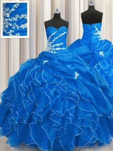 Amazing Blue Sleeveless Beading and Appliques and Ruffles Floor Length Sweet 16 Quinceanera Dress