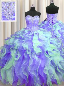 High Quality Sweetheart Sleeveless Sweet 16 Quinceanera Dress Floor Length Beading and Appliques and Ruffles Multi-color