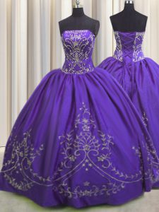 Floor Length Purple Vestidos de Quinceanera Taffeta Sleeveless Beading and Embroidery