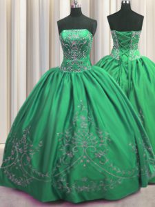 Embroidery Floor Length Ball Gowns Sleeveless Green Quinceanera Dress Lace Up