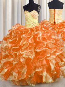 Multi-color Sleeveless Beading and Ruffles Floor Length Quinceanera Dresses